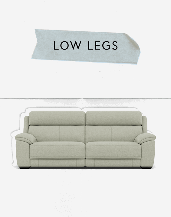 A light coloured sofa with low legs