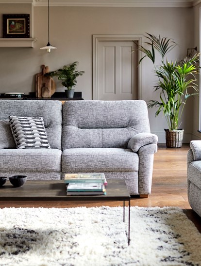 G Plan sofas in grey fabric displayed in a nicely decorated living room