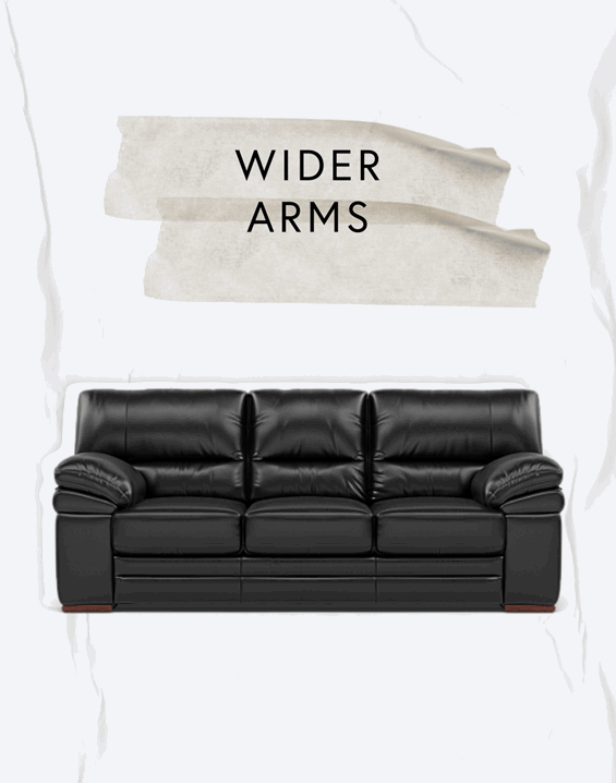A black leather sofa with wider arms