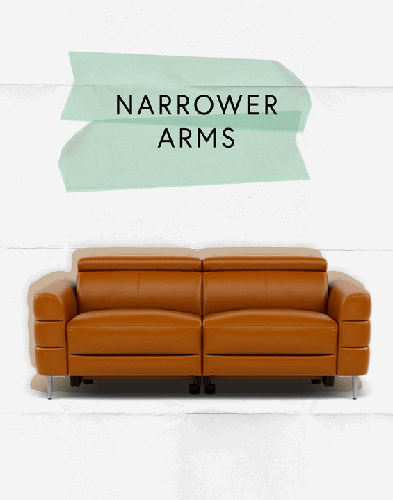 A tan brown leather sofa with narrow arms