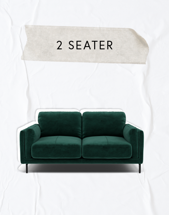 A 2 seater sofa in deep green velvet fabric