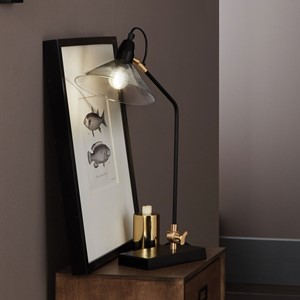 Glass Cone & Matt Black Metal Table Lamp Image