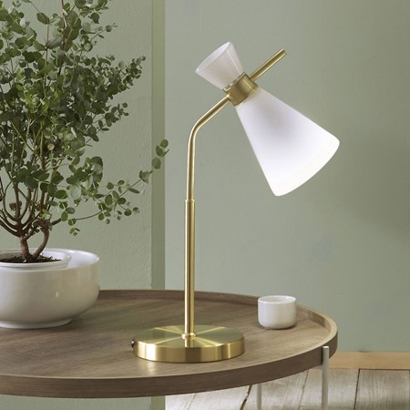 White Glass & Gold Metal Waisted Table Lamp primary image