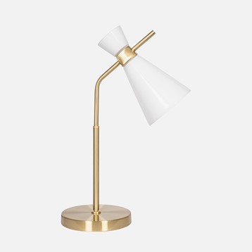 White Glass & Gold Metal Waisted Table Lamp Image